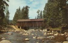 Yosemite National Park, CA Covered Bridge, Wawona, Merced River c1950s Postcard picture