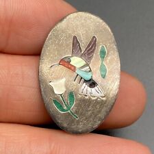 Petite Vintage Zuni Hummingbird Bird Turquoise Coral Silver Brooch Pendant picture