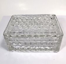 Fostoria American TrInket  Cigarette Box with Lid Clear Glass Cubist Vintage picture