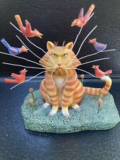 Lang 2004 “Taunting Theodore” Wit & Whimsy”-Tabby Cat w/Birds Figurine Sculpture picture