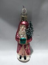 Vintage Christborn Glass Ornament Santa Holding Tree Long Beard Made in Germany picture