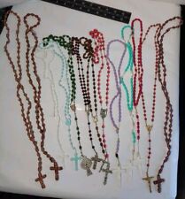 Vintage Lot Of 13 Catholic Rosaries W/Crucifixes Various Lengths And Materials picture