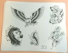 Vintage RARE Spaulding & Rogers Tattoo Flash Sheet #301 Dragon Owl Rose Seahorse picture