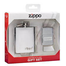 Zippo Lighter Brushed Chrome & Flask High Gloss Stainless Gift Set - 49358 picture