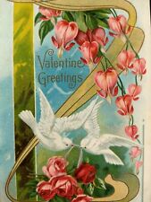 Valentine Postcard Antique Early 1900s Doves Roses Embossed Rare Floral  picture