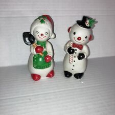 Vintage Brink’s PGH PA Bisque Ceramic Christmas Snowman Snow Couple Figurines picture