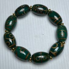 Magic Tibetan Old Agate green color Various patterns totem dZi Bead Bracelet picture