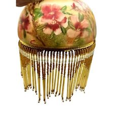 VTG Reverse Painted Floral Pansy Glass Bugle Bead Lamp Shade picture