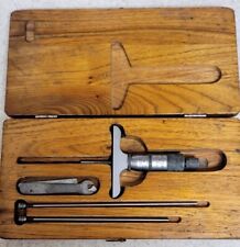 Vintage Craftsman USA D.J. Depth Gage Micrometer w/ Wooden Case picture