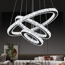 Modern Crystal Chandelier, Dimmable LED Pendant Light Fixture with 3 picture