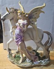 UNICORN HORN FAIRY WINGS FLOWER FANTASY MYTHICAL STATUE FIGURINE picture
