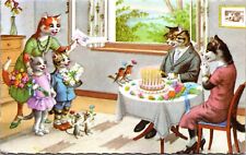 Alfred Mainzer Artwork PC Dressed Cats Kittens Birthday Cake Presents Cards picture