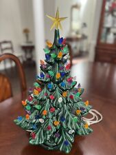 Vtg ATLANTIC MOLD Peg Light Ceramic Christmas Tree Scroll Base & Star picture