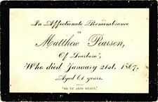 US Victorian 1867 Remembrance Mourning Card - Matthew Pearson of Scarboro. picture