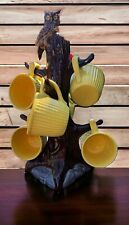 Vintage 1979 MCM Ceramic Owl Mug Tree with 6 Branches And Yellow Mugs.  Read picture
