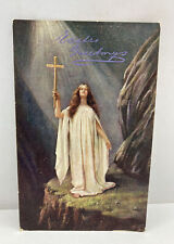 Vintage 1908 Tuck's Easter Postcard Angel with Gold Cross Heaven Light picture