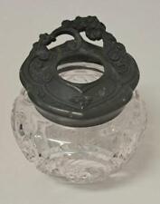 Antique EAPG Hobstar Glass Hair Receiver w/Heart Shaped Art Nouveau Pewter Lid picture