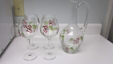 Vintage Hand Painted Wine Decanter w/ 4 Glasses picture