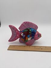 Mexican Folk Art Pottery Talavera Fish Figurine Hand Painted Red Clay picture