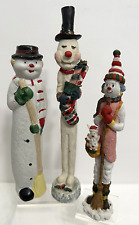 Lot of 3 Ceramic Christmas Skinny Pencil Snowmen 10”  11”  12” Tall Hand Painted picture