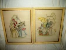 1920s FRENCH CRINOLINE LADIES SOLDIERS LITHOGRAPHS BUTTERY CHIPPY WOOD FRAMES picture