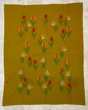 Green Wool Floral Wall Hanging Throw MCM Vintage picture