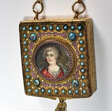 GLORIOUS Antique FRENCH Jeweled *ENAMEL GUILLOCHE* Compact HP Portrait GLASS picture