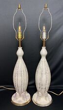 Vintage Pair of Mid Century Modern Ceramic Table Lamps Gold Luster 32.5