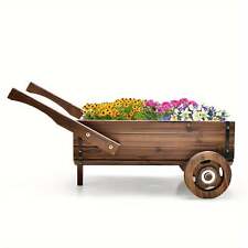 Decorative Wagon Cart Plant Flower Pot Stand Wooden Raised Garden Planter Box picture