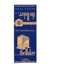 c1940s The Baker Dallas Texas TX Hotel Matchbook Cover picture