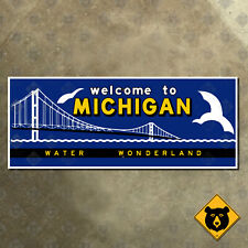 Michigan state line highway marker road sign 1957 water wonderland 17x7 picture