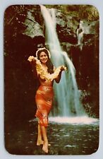 Postcard Hula Lei Perfume Girl Hawaii Waterfall picture