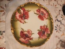 DECORATIVE HAND PAINTED PLATE-J.P.L FRANCE-LIMOGES-GREEN-ROSES-9.5