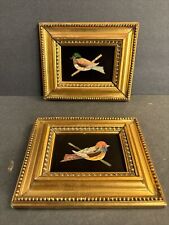 Pair Of Antique Pietra Dura Birds/Inlaid Stone Plaques/Italy C.1940/Gilt Frame  picture