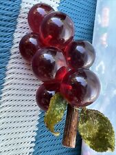 Vintage Large Lucite Grape Cluster With Stem Cranberry Red 10 Grapes picture