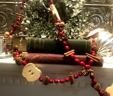 Vtg  9 Ft Xmas Red CRANBERRY APPLE SLICES Cinnamon Stick PINE CONE GARLAND Bead picture
