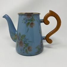 Mackenzie Childs Blue Floral Stacked Camp Coffee/Tea Pot Wooden Handle *NO LID* picture