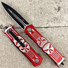 Falcon 3D Mold Punisher Skull Spring Assist Stiletto Knife Black Red Bare Metal picture