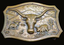 Longhorn Steer Cattle Southwest Ranch Cowboy Leavens LynTone Antique Belt Buckle picture