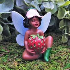 Miniature Fairy Garden Sitting Black Fairy Holding Strawberry - Buy 3 Save $5 picture
