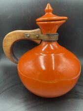 Vtg MCM Bauer Pottery Los Angeles Orange Carafe Lid Coffee Pitcher Wood Handle picture
