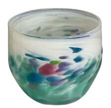Hand Blown Art Glass Blue Green Pink Purple White  Candleholder picture