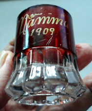 Vintage Red Ruby flash clear glass small STEIN MUG 1909 souvenir picture