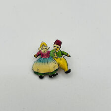 Vintage Enameled Pin Brass Dutch Couple Dancing Made In Czechoslovakia picture