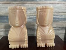 Vintage Pair of Onyx Stone Aztec Mayan Tiki Warrior Large Bookends 11 lbs picture