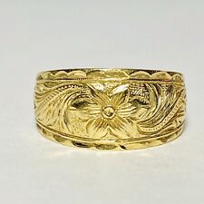 14K Yellow Gold Hawaiian Heirloom Floral Scroll 10mm Size 7 Band Ring 5.2g picture