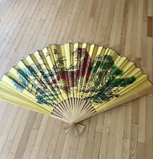 Vintage 1930’s Large Chinese Fan Hand Painted Bamboo Tiger Wall Decor Signed picture