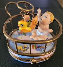Limoges France Peint Main Signed & Numbered Baby In Crib/mobile Trinket Box RARE picture