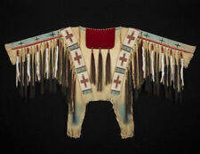 Old American Handmade Beige Buckskin Suede Beaded Powwow Regalia War Shirt  NW10 picture
