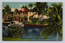 The Venice of America Fort Lauderdale FL Estate Flowers Boat Linen Postcard 1948 picture